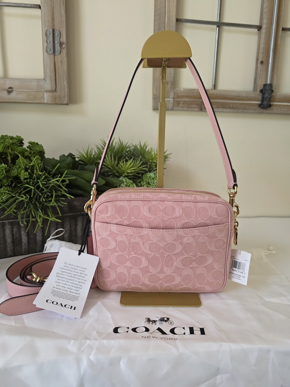 Coach Carey Crossbody Shoulder Bag Light Pink Signature Denim Jacquard - New - Picture 5 of 13